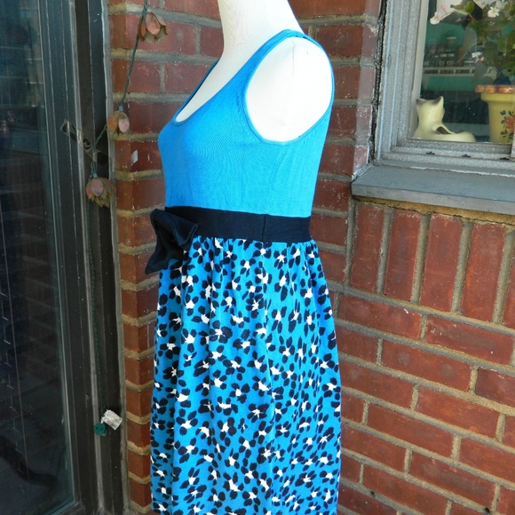 Betsey Johnson Blue Leopard Bow Sweater Dress L - Picture 2 of 8